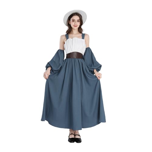 CR ROLECOS Mittelalter Kleid Damen Vintage Laternenärmel Hoher Taille Teeparty Ballkleid Viktorianische Kleidung Damen Set L von CR ROLECOS