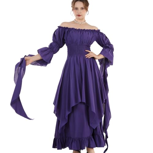 CR ROLECOS Mittelalter Kleid Königin Kostüm Damen Bodenlänge Kleider Viktorianisches Kleid Rokoko Kleid Violett XXL/3XL von CR ROLECOS
