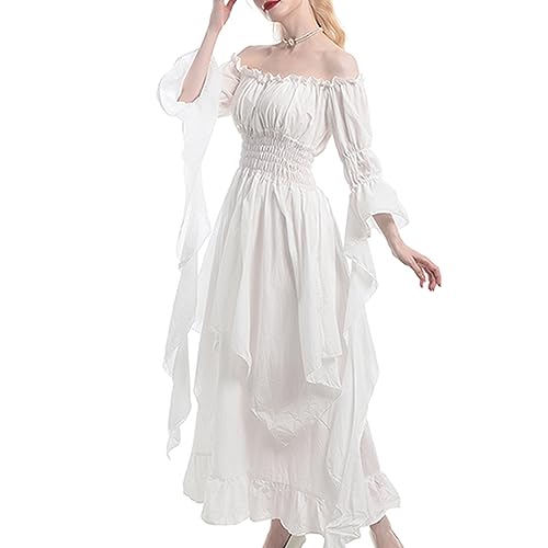 CR ROLECOS Mittelalter Kleidung Damen Satin Hohe Taille Mittelalter Kostüm Damen Rüschen Viktorianisch/Renaissance Kleid L von CR ROLECOS