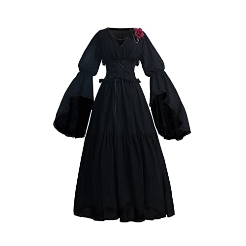 CR ROLECOS Mittelalter Kleidung Damen V-Ausschnitt Renaissance Kleid Damen Design Gothic mit Kette L/XL von CR ROLECOS