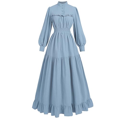 CR ROLECOS Mittelalter Kleidung Damen Viktorianisches Kleid Langarm A-Linie Vintage Edwardianisches Renaissance Maxikleid Ballkleid Abendkleid Damen Lang Hellblau M von CR ROLECOS