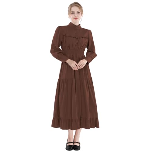 CR ROLECOS Mittelalter Kleidung Damen Viktorianisches Kleid Langarm A-Linie Vintage Edwardianisches Renaissance Maxikleid Ballkleid Abendkleid Damen Lang Kaffee XL von CR ROLECOS