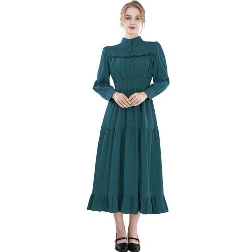 CR ROLECOS Mittelalter Kleidung Damen Viktorianisches Kleid Langarm A-Linie Vintage Edwardianisches Renaissance Maxikleid Ballkleid Abendkleid Damen Lang Blau L von CR ROLECOS