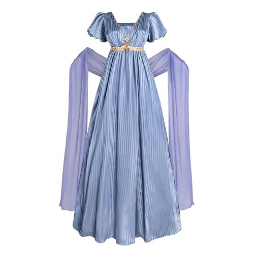 CR ROLECOS Regency Kleid Damen Jane Austen Viktorianisches Empire Kleid Hohe Taille Vintage mit Schal Renaissance Kostüm für Partys Gala Blau XS von CR ROLECOS