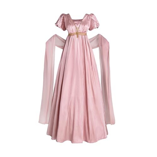 CR ROLECOS Regency Kleid Damen Jane Austen Viktorianisches Empire Kleid Hohe Taille Vintage mit Schal Renaissance Kostüm für Partys Gala Rosa XS von CR ROLECOS
