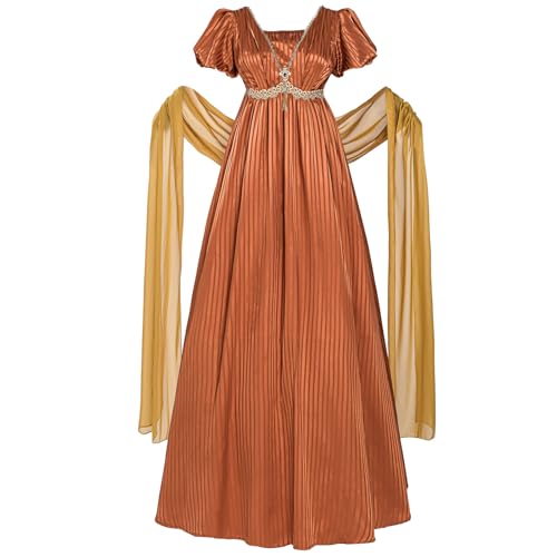 CR ROLECOS Regency Kleid Damen Jane Austen Viktorianisches Empire Kleid Hohe Taille Vintage mit Schal Renaissance Kostüm für Partys Gala XXL von CR ROLECOS