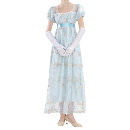 CR ROLECOS Regency Kleid Damen Prinzessin Kleid Handschuhen Empire viktorianisches Ballkleid Blau L CR ROLECOS Regency Kleid Damen Prinzessin Kleid Handschuhen Empire viktorianisches Ballkleid Blau L von CR ROLECOS