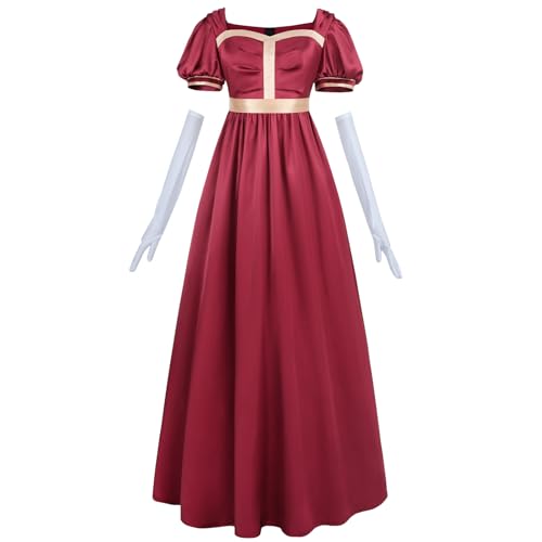 CR ROLECOS Regency Kleid Jane Austen Kleider Blumenkleid viktorianisches Teepartykleid, rot, M von CR ROLECOS