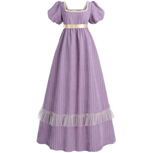 CR ROLECOS Regency-Kleid für Damen, Empire-Taille, Regency-Kostüm, viktorianisches langes Kleid, Teekleid, Violett, XX-Large von CR ROLECOS