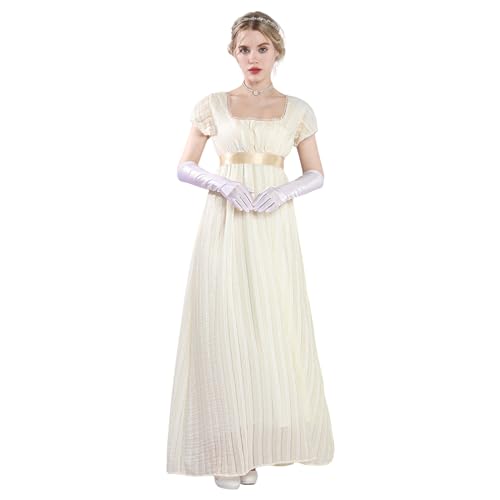CR ROLECOS Regency Kleider für Damen Puffärmel Empire-Taille Regency Kleid Viktorianisches Daphne Tea Party Kleid Gelb L von CR ROLECOS