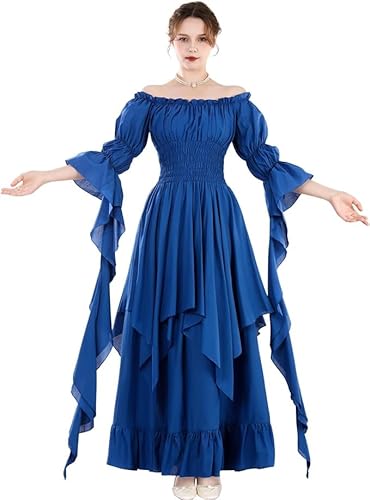 CR ROLECOS Viktorianisches Kleid Renaissance Kostüm Gothic Hexenkleid Mittelalterliches Hochzeitskleid Taillenkleid Lang Kleider Blue L/XL von CR ROLECOS