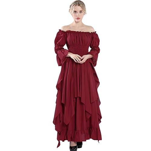 CR ROLECOS Mittelalter Kleid Damen Renaissance Kleid Damen Viktorianisches Kleid Mittelalter Kostüme Damen Rot L/XL von CR ROLECOS