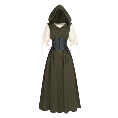 CR ROLECOS Renaissance Kleid Damen Mittelalter Vintage kapuzenkleider mit Korsett L von CR ROLECOS