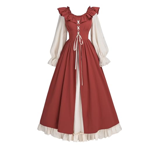 CR ROLECOS Renaissance Kostüm Damen Viktorianisches Mittelalter Faire Kleid Langarm Irisches Retro rot M von CR ROLECOS
