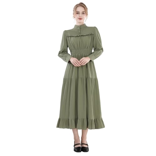 CR ROLECOS Mittelalter Kleidung Damen Viktorianisches Kleid Langarm A-Linie Vintage Edwardianisches Renaissance Maxikleid Ballkleid Abendkleid Damen Lang Grün M von CR ROLECOS