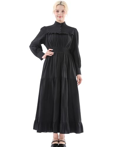 CR ROLECOS Renaissance-Kleid für Damen Mittelalter Kleider Gotisches Vintage-Kleid Langarm A-Linie Stehkragen Freizeitkleider Goth-Kleid XXL von CR ROLECOS