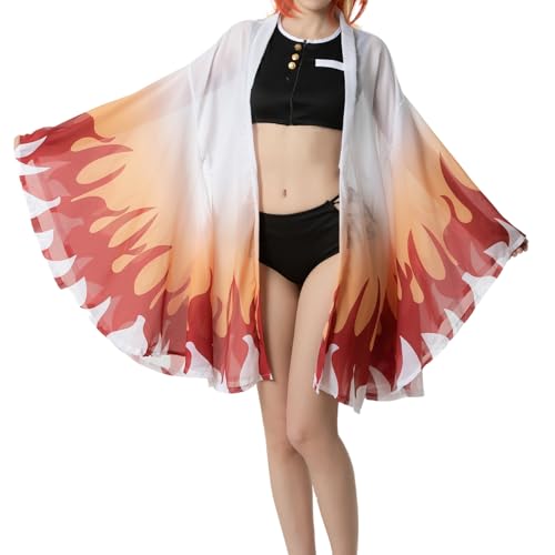 CR ROLECOS Rengoku Kyoujurou Cosplay 3 Stück Badeanzug Damen mit Cover Up Sommer Tankini Set Bikini Strandkleidung Bademode 3XL von CR ROLECOS