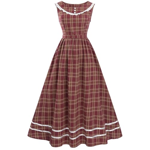 CR ROLECOS Viktorianische Ballkleid Karierte Kleider Weihnachten Ärmellos Rundhals Kariert Kleider Frauen Dress Up Anzug Weihnachten Karneval Halloween S von CR ROLECOS