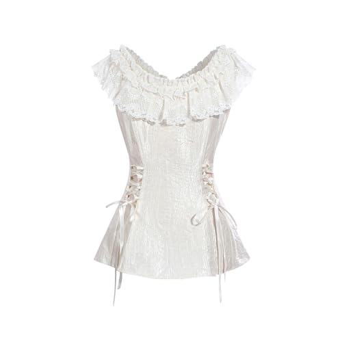 CR ROLECOS Viktorianische Bluse Damen A-Taille Renaissance Top Vintage Viktorianische Bluse Rundhalsausschnitt mit Rüschen XXL CR ROLECOS Viktorianische Bluse Damen A-Taille Renaissance Top Vintage Viktorianische Bluse Rundhalsausschnitt mit Rüschen XXL von CR ROLECOS