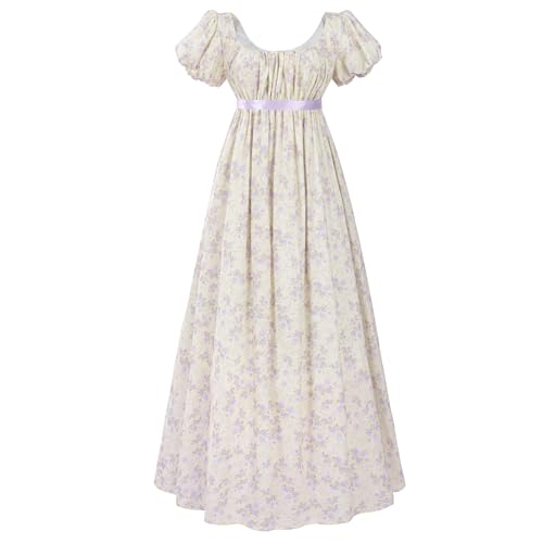 CR ROLECOS Regency Kleid Damen Jane Austen Kleid Empire Kleider mit Handschuhen Viktorianische Ballkleid Damen Lang Cocktailkleid Gala Violett M von CR ROLECOS
