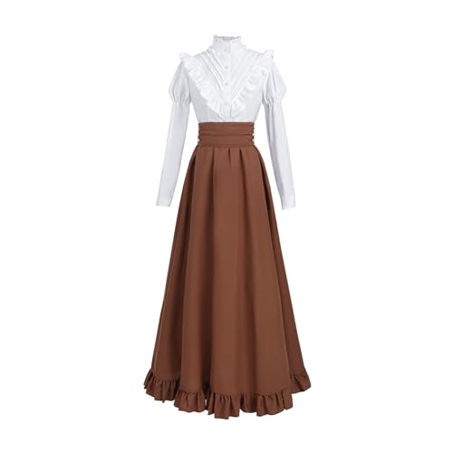 CR ROLECOS Viktorianische Kleidung Damen kostüm 1900 jahrhundert Damen Mittelalter kostüm Damen 2 Piece XXL von CR ROLECOS
