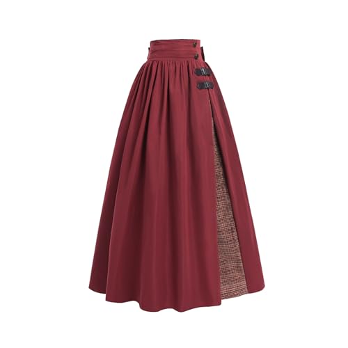 CR ROLECOS Viktorianischer Patchworkrock Damen Vintage Renaissance Elastische Hohe Taille A Linie Mittelalter Maxirock mit Taschen M von CR ROLECOS
