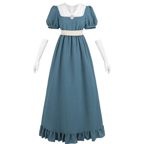 CR ROLECOS Viktorianisches Kleid 19 Jahrhundert Regency Kleid Damen V-Ausschnitt Empire Taille mit Handschuhe für Teeparty, Ball, Abendkleid Blau M CR ROLECOS Viktorianisches Kleid 19 Jahrhundert Regency Kleid Damen V-Ausschnitt Empire Taille mit Handschuhe für Teeparty, Ball, Abendkleid Blau M von CR ROLECOS