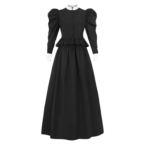 CR ROLECOS Viktorianisches Kleid Schwarz Damen 2-teiliges Kleider 19 jahrhundert Gothic Ballkleid Edwardianische Kostüm-S von CR ROLECOS