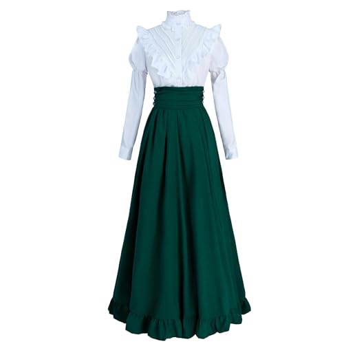 CR ROLECOS Viktorianisches Kleid für Frauen 1800er Klassiker 2-teiliger Renaissance-Kleid Kostüm Grün L von CR ROLECOS