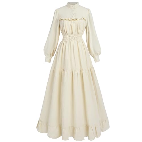 CR ROLECOS Viktorianisches Kleid für Frauen Langärmliges Edwardianisches Mittelalter Kleid Renaissance Kostüm Hellbeige L von CR ROLECOS