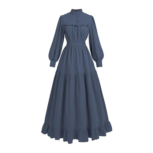 CR ROLECOS Viktorianisches Kleid für Frauen Langärmliges Edwardianisches Mittelalter Kleid Renaissance Kostüm Meerblau XXL von CR ROLECOS