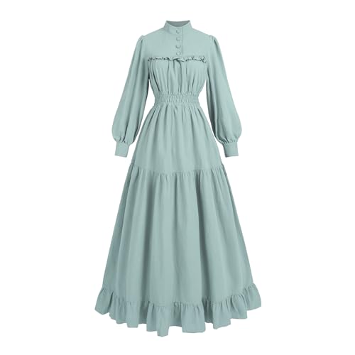 CR ROLECOS Viktorianisches Kleid für Frauen Langärmliges Edwardianisches Mittelalter Kleid Renaissance Kostüm Seeblau S von CR ROLECOS