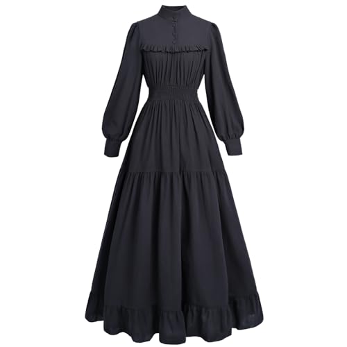 CR ROLECOS Vintage Mittelalter Kleider Langarm A-Linie Stehkragen Cocktailkleid Gothic Kleider Renaissance Kleid L von CR ROLECOS