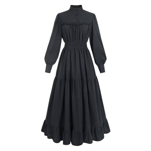 CR ROLECOS Mittelalter Kleidung Damen Viktorianisches Kleid Langarm A-Linie Vintage Edwardianisches Renaissance Maxikleid Ballkleid Abendkleid Damen Lang Schwarz S von CR ROLECOS