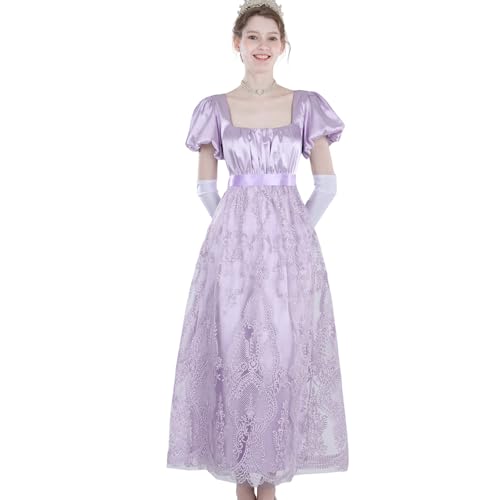 CR ROLECOS Violettes Regency Kleid Damen Empire Stil Barock Kleid Prinzessin Kostüm für historische Bälle Full Set Karneval Party S von CR ROLECOS