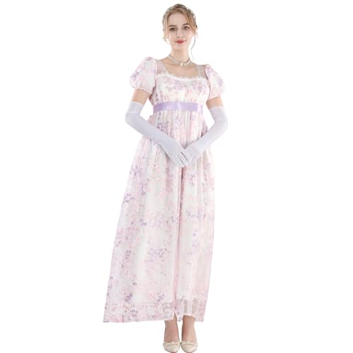 CROLECOS Regency Kleid Jane Austen viktorianisches Kleid Damen Lange Vintage Kleid mit Handschuhen rosa Kleid L von CR ROLECOS