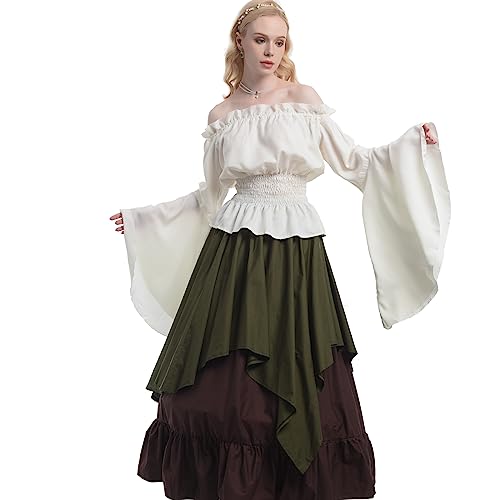 Viktorianische Kleid Damen Mittelalter Kleidung Renaissance Bluse + Mittelalter röcke Grün+schwarz L von CR ROLECOS