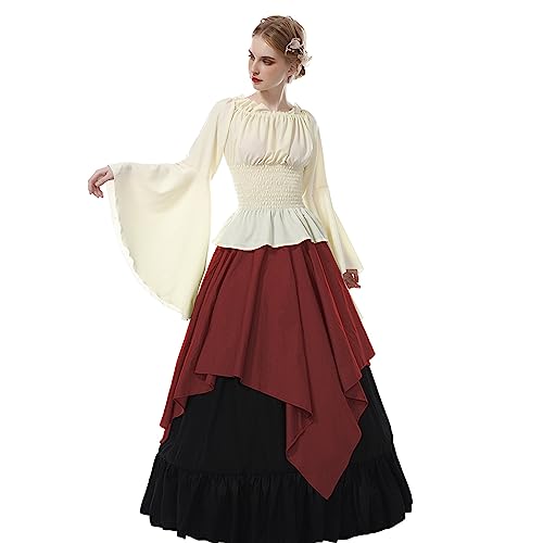 Mittelalter Kleid Renaissance Damen Mit Viktorianisches Bluse + Mittelalter röcke Rot XXL von CR ROLECOS