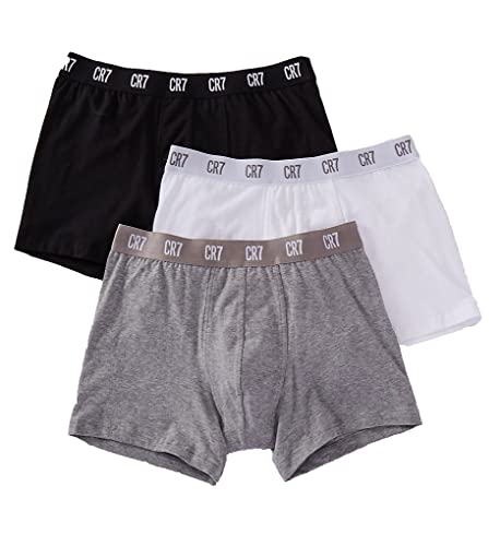 CR7 CRISTIANO RONALDO Herren Enganliegende Boxershorts (3er-Pack), Mehrfarbig (Schwarz/Grau/Weiß), L von CR7