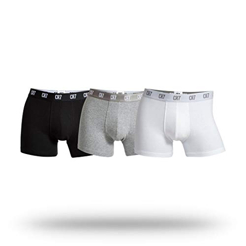 CR7 CRISTIANO RONALDO Herren Enganliegende Boxershorts (3er-Pack), Mehrfarbig (Schwarz/Grau/Weiß), S von CR7