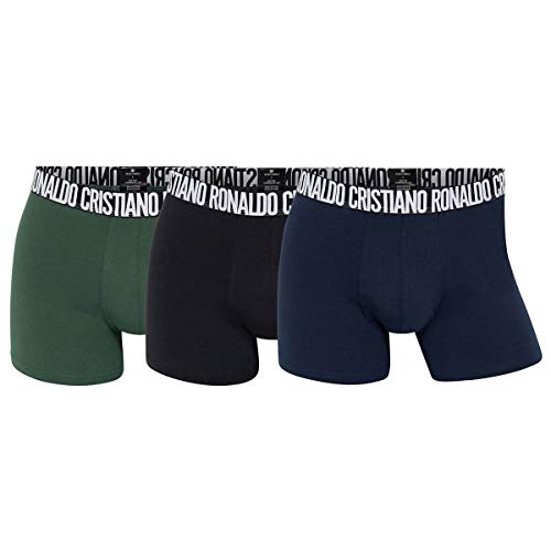 CR7 Cristiano Ronaldo Herren CR7 3-Pack Men's Cotton Fashion Trunk Badehose, Schwarz/Khaki/Marineblau, XL von CR7