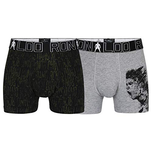 CR7 Cristiano Ronaldo Jungen CR7 Boys Cotton Fashion Trunks Two Pack Badehose, Grau/schwarzer Druck, 4-6 Jahre von CR7