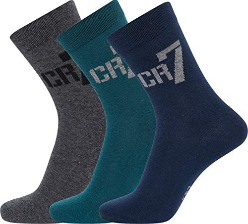 CR7 Jungen 3-Pack Boy's Fashion Socken, Navy/Grey/Blue, 35-39 von CR7