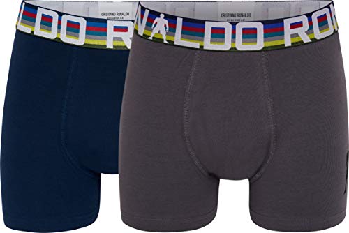 CR7 Jungen Boys Cotton Euro Fashion Trunks Two Pack Badehose, Navy/Grey, 13-15Y von CR7