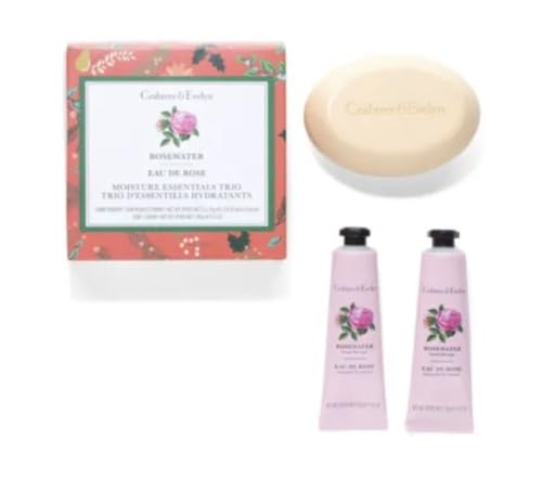 Crabtree & Evelyn Rosewater – Moisture Essentials Trio Geschenkset, 184 ml Seife und 2 x 0,9 g Handtherapie von CRABTREE & EVELYN