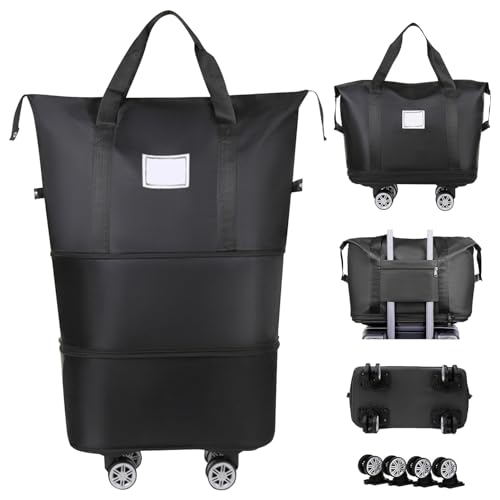 Expandierbare Reisetasche mit Universalrädern, Damen Sporttasche mit Nassfach, Handgepäck Tasche, Wasserdicht Travel Bag, Weekender Bag Schwimmtasche Fitnesstasche Trainingstasche für Sport & Reisen von CRADMPAT