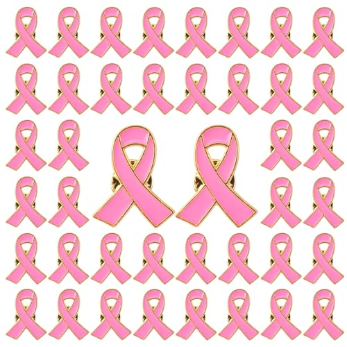 CRAFFANCY 50 Stück Rosa Schleifen-Nadeln Brustkrebs Brosche, Pink Ribbon Brustkrebs Pin mit goldfarbenem Rand, Brustkrebs-Bewusstsein, Anstecknadeln, Hoffnadeln, Emaille, Schmucknadeln für Frauen von CRAFFANCY