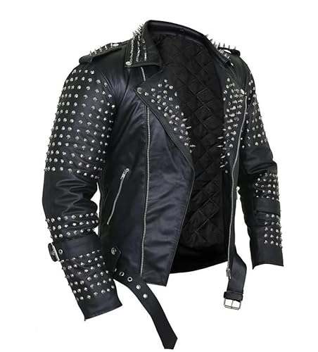 CRAFTED CRAFTS LTD Handgefertigte Herren-Jacke aus Rindsleder, lang, mit Nieten, Schwarz / silberfarben, Schwarz - Echtleder, M CRAFTED CRAFTS LTD Handgefertigte Herren-Jacke aus Rindsleder, lang, mit Nieten, Schwarz / silberfarben, Schwarz - Echtleder, M von CRAFTED CRAFTS LTD