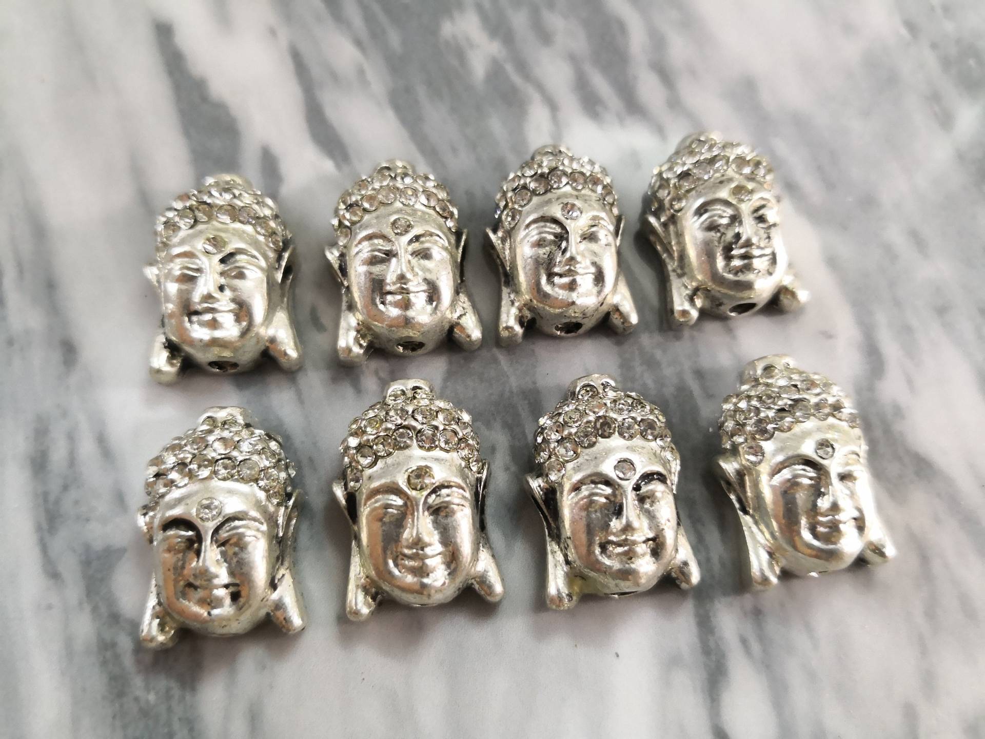 10 Stück Buddha-Kopf Perlen, Strass Buddha Antiqued Silber Buddha-Kopf, Spacer Perlen Für Schmuckherstellung von CRAFTSEXTRA