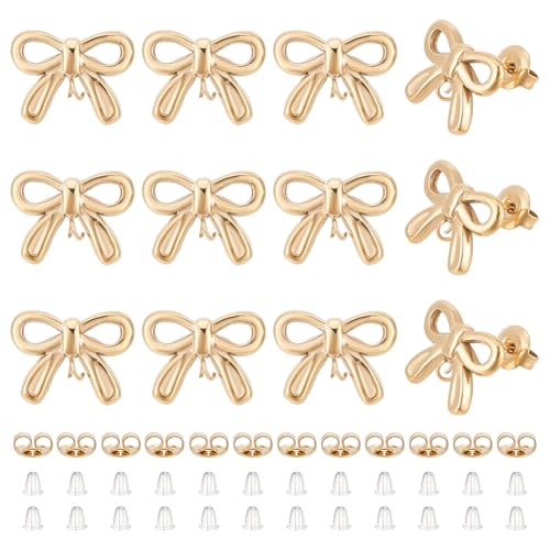 CRAFTYMELODY 14K Vergoldete Ohrstecker Mit Schleife 12 Stück Ohrstecker Aus Edelstahl Mit Schlaufe 24 Stück Ohrringverschlüsse Ohrstecker Mit Schleife von CRAFTYMELODY
